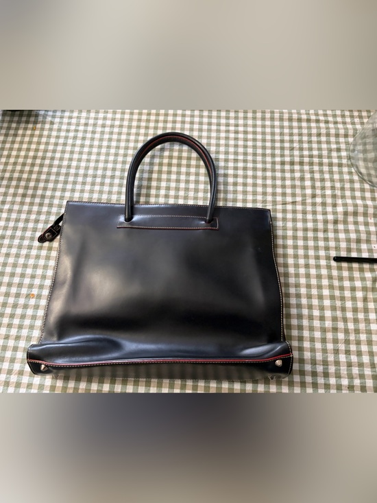 Lodis Handbags - Lodis Black Leather Laptop Tote with Red Piping